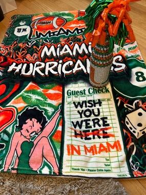 Miami Hurricanes Graphic Throw  - Orange Green White & Bedazzled Bottle